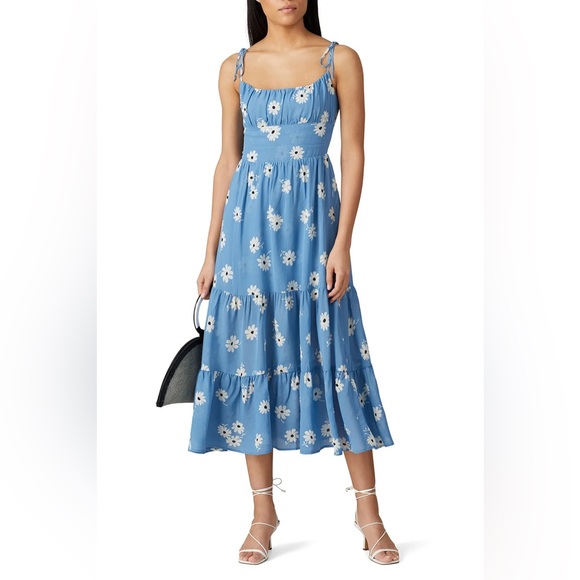 Reformation Dresses & Skirts - Reformation Kealy Tiered Midi Dress Chelsea Girl Blue Daisy Floral